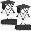 2 Pack Camping Stool 13 Inch Portable Folding Camp Stool with Side Pocket for Camping Fishing Hiking Gardening Outdoor Walking, Foot Stools with Carry Bag, Black