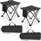 2 Pack Camping Stool 13 Inch Portable Folding Camp Stool with Side Pocket for Camping Fishing Hiking Gardening Outdoor Walking, Foot Stools with Carry Bag, Black