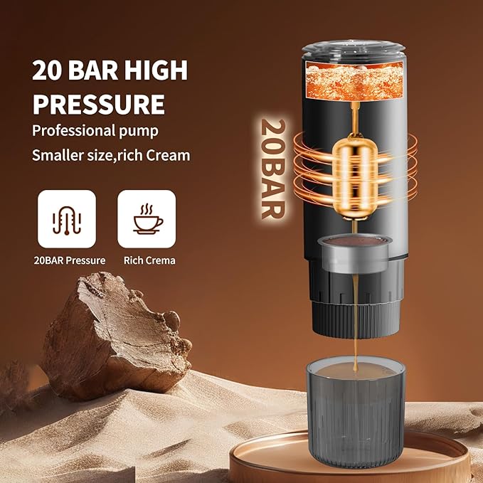 Portable Espresso Maker, 20Bar Rechargeable Wireless Stainless Steel, 3-in-1 for Nespresso & Ground Coffee, Self-Heating Travel Coffee Machine for Camping Office (Black)