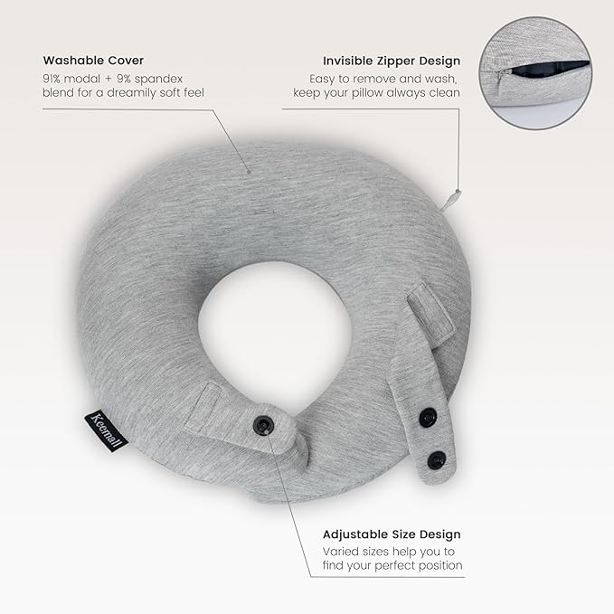 Keemall Inflatable Travel Pillow, Upgraded Travel Neck Pillow for Airplane Neck Support Sleeping - 3rd Generation, Double Comfort Plane Pillow - Portable Travel Essentials