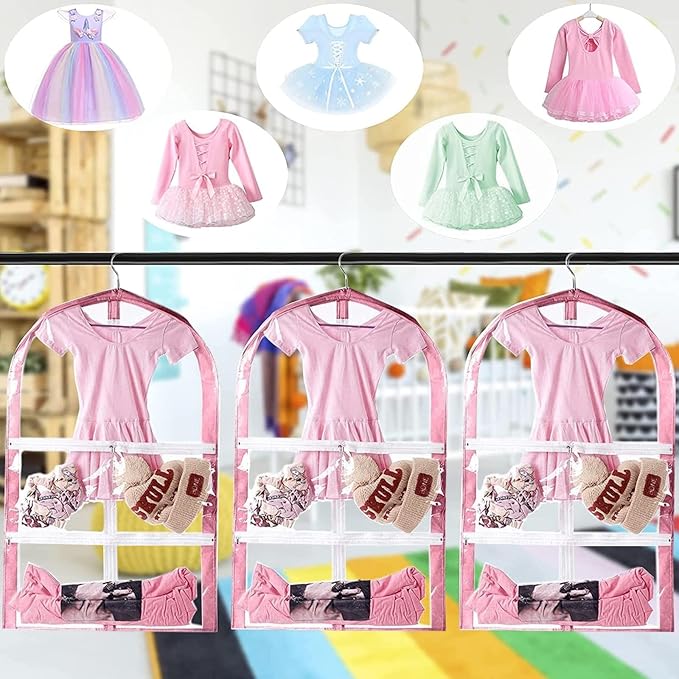 Waterproof Hanging Garment Bag,3 Pack Clear Kids Dance Costume Garment Cover,35 Inch Garment Bags for Hanging Clothes,Garment Bag for Dance Competitions Travel