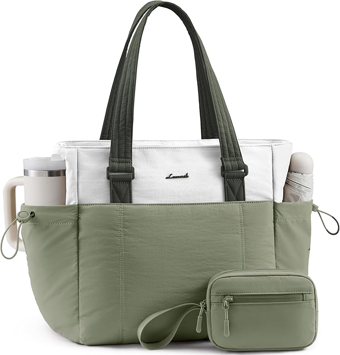 LOVEVOOK Tote Bag for Women, Puffy Work Tote with Large Cup Holder, Quilted Laptop Bag Travel Tote Shoulder Bag Handbag
