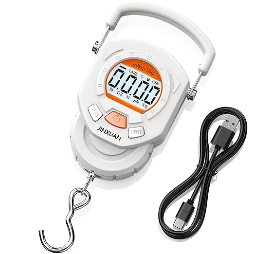 Fishing Scale 132lb/60kg Luggage Scale Digital Fish Scale with Backlit LCD Display, Fish Weight Scale Luggage Weight Scale Hanging Scale with 4 Units USB Cord, Fishing Accessories Fishing Gift