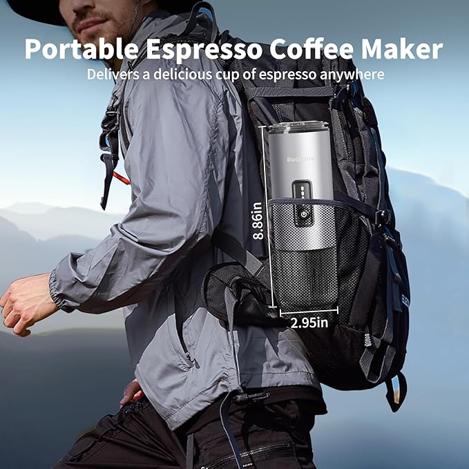 3-in-1 Portable Espresso Maker 20 Bar Self-Heating Stainless Steel Fits Ground Coffee & Nespresso Capsules USB-C Rechargeable for Camping Car Hiking Office