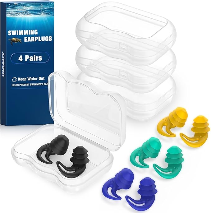 Waterproof Ear Plugs for Swimming Adults - 4 Pairs Reusable Silicone Ear Plugs for Women & Men, Keep Ear Water Out Swimming, Showering, Bathing, Surfing, Water Sports