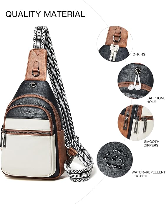 LATMAP Sling Bag For Women Faux Leather Small Casual Daypack Backpack Fanny Pack Crossbody Chest Bags Purse