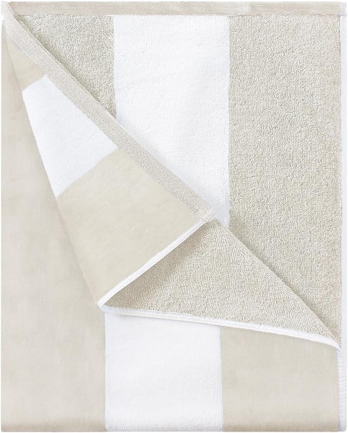 HENBAY Cotton Oversized Beach Towel - Large 70 x 35 Inch Pool Towel, Chiffon Striped Quick Dry Swimming Cabana Towel