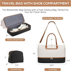 Travel Weekender Duffle Bags for Women - Duffel Bag with Shoe Compartment Carry On Overnight Bag with Toiletry Bag with Wet Pocket for Gym Hospital Bags for Labor and Delivery Black White Brown