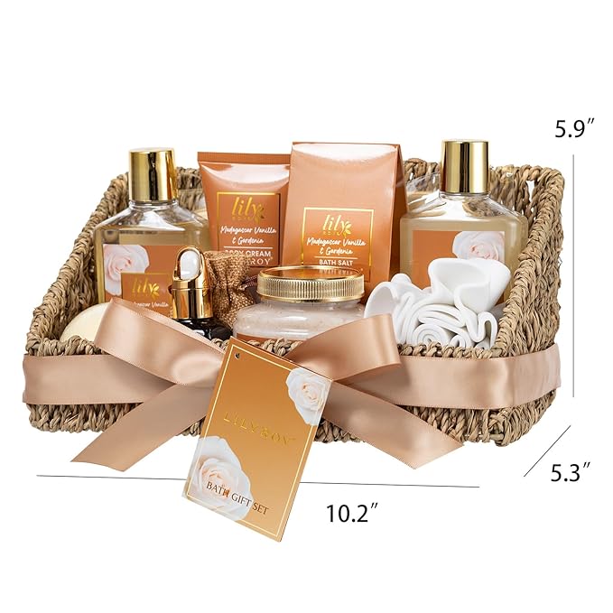 Gifts for Women, Spa Gift Basket for Women, Mothers Day Gift Basket for Mom - Vanilla Bath and Body Gift Basket Set, Spa Kit | Gifts for Christmas, Valentines Day, Birthday, Bath Spa Gift Sets for Her