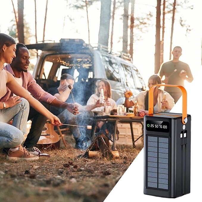 Power Bank - 120W Solar Charging Battery Pack, 50000mAh Outdoor Backup Charger with Built in Cables Port Output High Capacity Storage, Lighting Support Function, Ideal for Camping