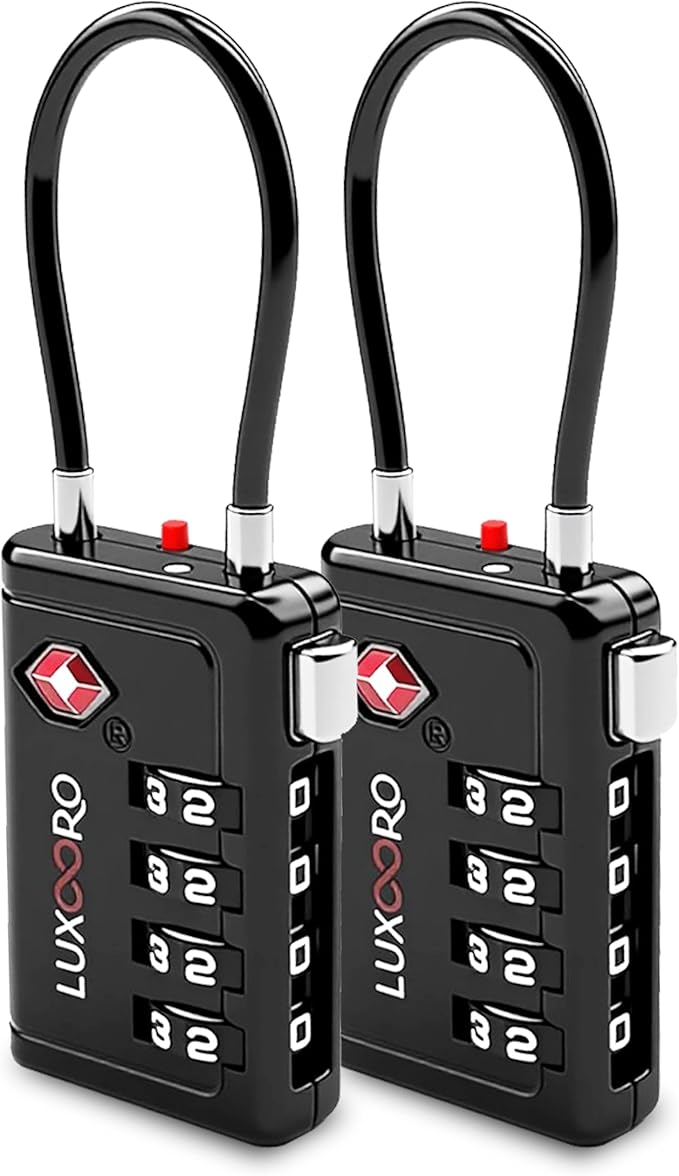 TSA Approved Luggage Lock with Alert Indicator, 4-Digit Resettable Combination, Durable Zinc Alloy Travel Lock for Suitcase, Backpack, Toolbox, Locker, All-Purpose, keyless – Black (2 Pack)