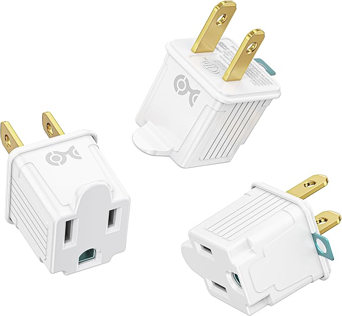 [ETL Listed] Cable Matters 3-Pack 2 Prong to 3 Prong Outlet Adapter, 3P to 2P Plug Adapter - Converts a 2Prong Outlet to Support 3Prong Plugs, White