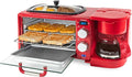 Nostalgia 3-in-1 Retro Breakfast Station - Includes 5 Cup Coffee Maker, Non-Stick Ceramic Griddle, and 4-Slice Toaster Oven - Built-In Timer, Reusable Coffee Filter, Space-Saving Design - Red