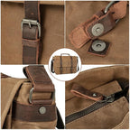 Vintage Genuine Leather Waxed Canvas Briefcase Large Satchel Shoulder Bag Rugged Computer 15.6" Laptop Bag