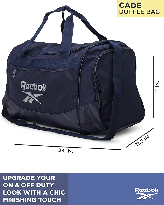 Reebok Duffle Bag - Lightweight Unisex Carry On Gym Bag - Travel and Sports Duffel Bags for Men and Women, Cade - Navy Silver