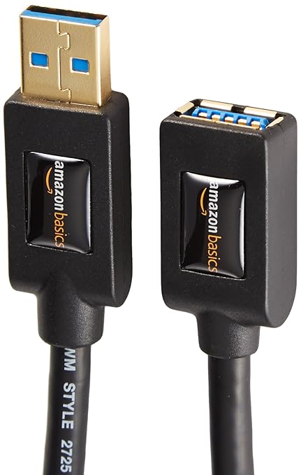 Amazon Basics 2-Pack USB 3.0 Extension Cable, A-Male to A-Female, 4.8Gbps High-Speed, Gold-Plated Connectors, 6 Foot, Black