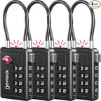 Luggage Locks TSA Approved with Inspection Indicator and Resettable 4-Digit, Easy-to-Read Combination, TSA Locks for Luggage, Suitcases, Backpacks & Travel Bags, Black, 4-Pack