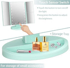 deweisn Tri-Fold Lighted Vanity Tabletop Mount Mirror with 21 LED Lights, Touch Screen and 3X/2X/1X Magnification, Two Power Supply Mode Make up Mirror,Travel Mirror