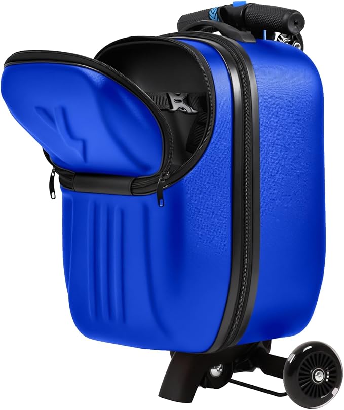 smilesun Top Opening Scooter Luggage for Kids & Adults，Foldable Scooter Suitcase with Front Opening，Lightweight Carry On Riding Suitcase For Children Teenagers Adults（21" Blue）
