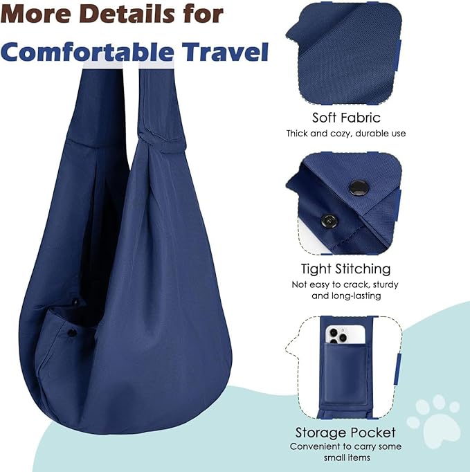 Pawaboo Small Dog Sling Carrier, Reversible Hands Free Dog Sling Carriers for Small Dogs and Cats, Puppy Slings Carrier with Safety Harness, Puppy Essentials, Indigo