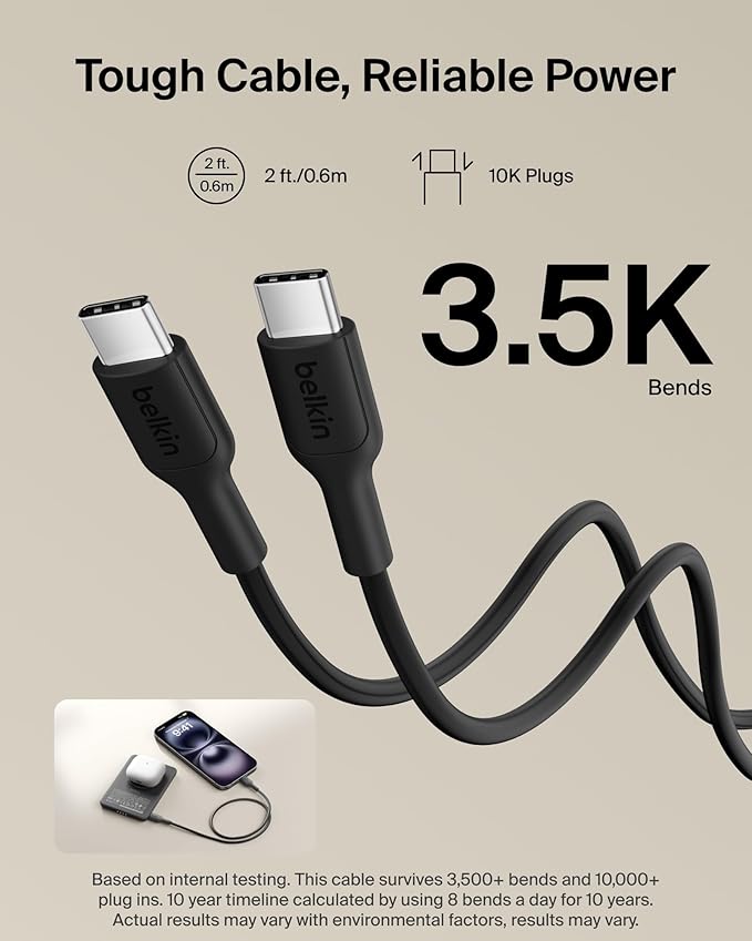 Belkin MagSafe Power Bank 5,000mAh, Ultra-Slim Portable Charger Magnetic Back Supports MagSafe Accessories On-The-Go, Wireless Battery Pack w/USB C Cable for iPhone 17, Pixel 10, Travel - Black