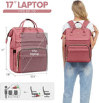 LOVEVOOK Laptop Backpack for Women,17 Inch Professional Womens Travel Backpack Purse Computer Laptop Bag Nurse Teacher Backpack,Waterproof College Work Bag Carry on Back Pack with USB Port,Light-red