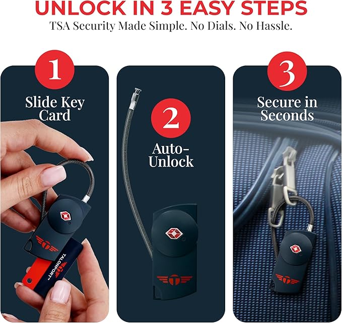 Keyless Luggage Locks TSA Approved, No Combination Needed, Lifetime Card Keys, Durable Metal Suitcase Lock for Travel Essentials & Checked Bags (Blue) (2 Pack)