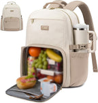 LOVEVOOK Lunch Backpack with Lunch Compartment,15.6 Inch Laptop Work Travel Insulated Cooler Backpack Purse,Waterproof College Teacher Lunch Bag Box with Tumbler Holder,Gifts for Men Women,Beige-Khaki