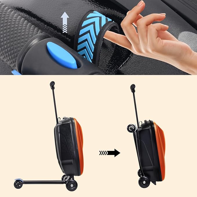 2-in-1 Ride-On Scooter Suitcase for Kids & Adults, 20” Foldable Hardshell Carry-On Luggage for Travel, Lightweight Kids Scooter Bag with Wheels