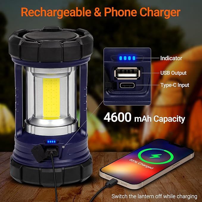 Camping Lantern, 3200LM LED Lanterns for Power Outages, 4600mAh Phone Charger & Rechargeable Lantern, 5 Light Modes Camping Lights & Lanterns for Hurricane/Emergency, Camping Accessories-2 Pcs