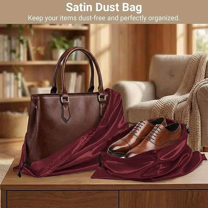 Q&J Fabric Co. 6 Pack Satin Dust Bag 19.7x23.6 inch Burgundy 100% Polyester Silk Bag Purse Dust Bag Shoe Bags for Closet Purse Protector Bag Dust Covers for Purses