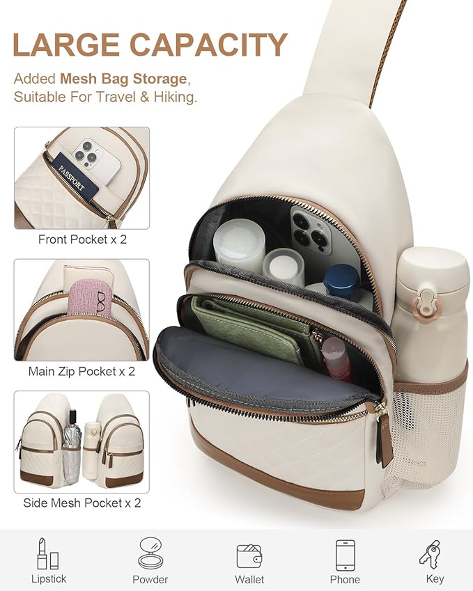 Capolo Sling Bag for Women Men Waterproof Crossbody Bags for Women Trendy Casual Fanny Pack with Convertible Shoulder Strap Chest Bag for Travel Hiking(Beige, Large)