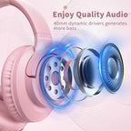 Botesty Sound Wired Headphones with Microphone, Over Ear 3.5mm Plug in Headphones with 4.9ft Tangle-Free Nylon Cord for Tablet, Laptop, MP3/4, School, Airplane Travel (Pink)