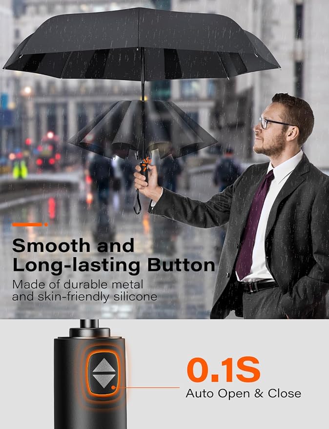 TAZENI Auto-Tidy Travel Umbrella for Rain Auto Open/Close Compact Small Windproof Umbrella Strong & Light Sun Rain Umbrellas Large Long-lasting Easy Use Travel Essential for 2 Men Women Gift Black