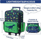 VASCHY Rolling Luggage for Kids, Cute Travel Carry on Suitcase for Boys Toddlers/Children with Wheels 18inch Dinosaur