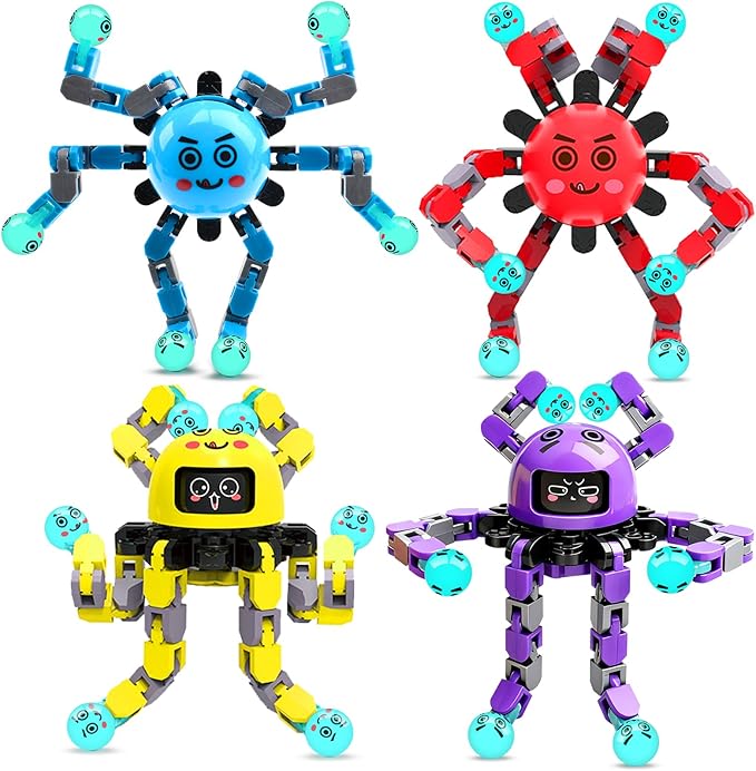 Transformable Fidget Spinner Toys for Kids and Adults,4 Pcs Sensory Toy for Boys Girl ADHD Stress Relief Toys,Fingertip Gyros Travel Toy Party Favors for Teens Birthdays Gifts Easter Present
