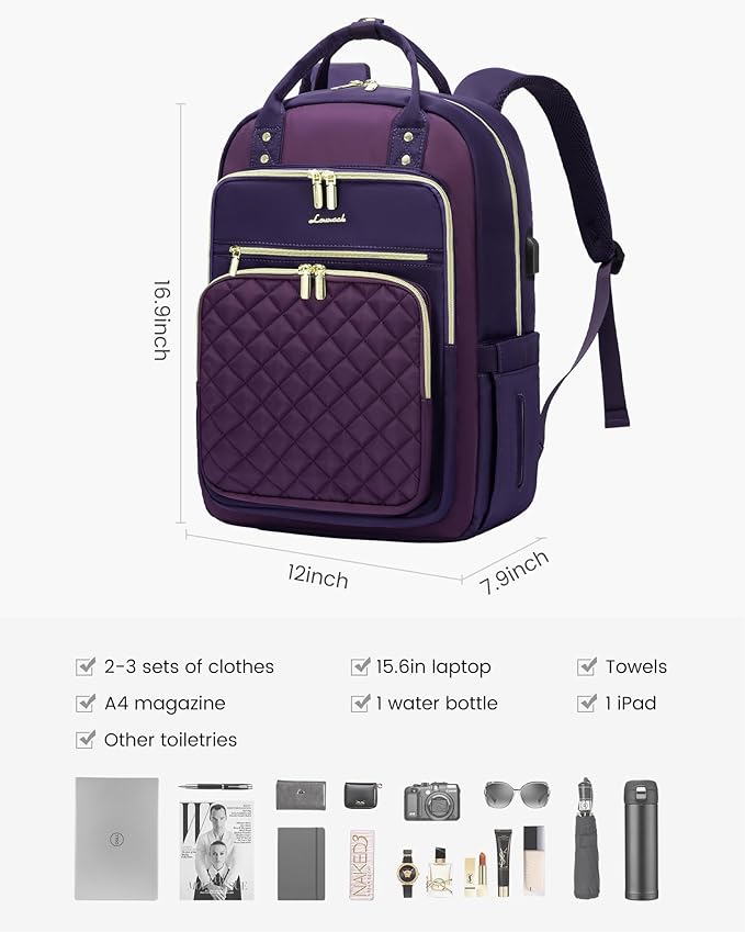 LOVEVOOK Laptop Backpack Purse for Women, 15.6" Laptop Bag for Travel with USB Port, Water Resistant Lightweight Daypacks for College Work Business, Nurse Teacher Computer Backpacks