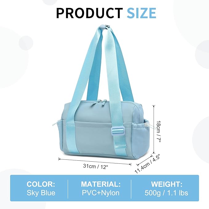 Mini Gym Bag for Women, Yoga Small Sports Bag for Women Girls, Waterproof PU Fitness Tote with Wet Compartment, Sky Blue