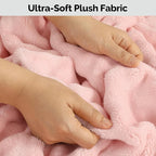 Pink Travel Blanket for Airplane, Soft Lightweight Flannel Blanket, Compact & Portable with Storage Bag, Luggage Strap & Clip, Cozy Travel Essential for Flights, Road Trips & More,40.7" x 64.1"