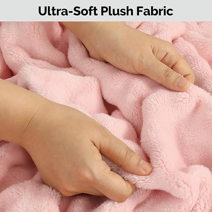 Pink Travel Blanket for Airplane, Soft Lightweight Flannel Blanket, Compact & Portable with Storage Bag, Luggage Strap & Clip, Cozy Travel Essential for Flights, Road Trips & More,40.7" x 64.1"
