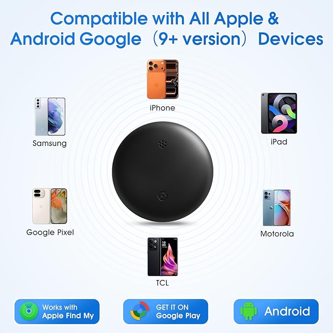 Mini GPS Tracker for Vehicles (Universally for Android & iOS), Hidden Car Location Tracker w/Magnetic Case, Item Finder for Google Find Hub & iOS Find My No Monthly Fees, Black