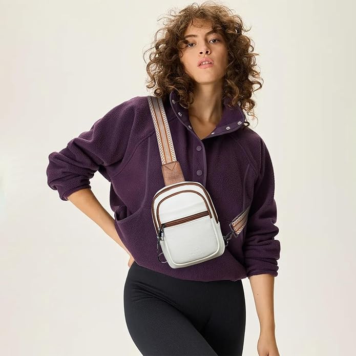 LATMAP Sling Bag For Women Faux Leather Small Casual Daypack Backpack Fanny Pack Crossbody Chest Bags Purse