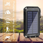 Solar Charger Power Bank, 8000mAh Portable Outdoor Waterproof Solar Battery Charger, Camping External Backup Battery Pack USB C Ports Input/Output, 2 Led Light Flashlight with Compass (Black)