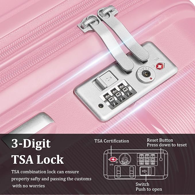 4 Piece Luggage Set, Hardside Expandable Lightweight Suitcase with 360° Mute Spinner Wheels Luggage Sets, TSA Lock, 14/20/24/28 Inch Travel Luggage for Men, Women and Girls (Pink 2)