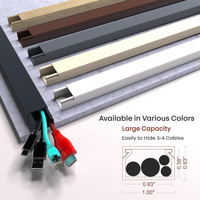 Black Cord Cover Wire Hider - 157in Large Cable Concealer, Cord Hider for Wall Mount TV, Cable Raceway Kit, Extension Cord Cover Indoor, Electrical Wire Cover, Cable Management Wall, Wire Molding