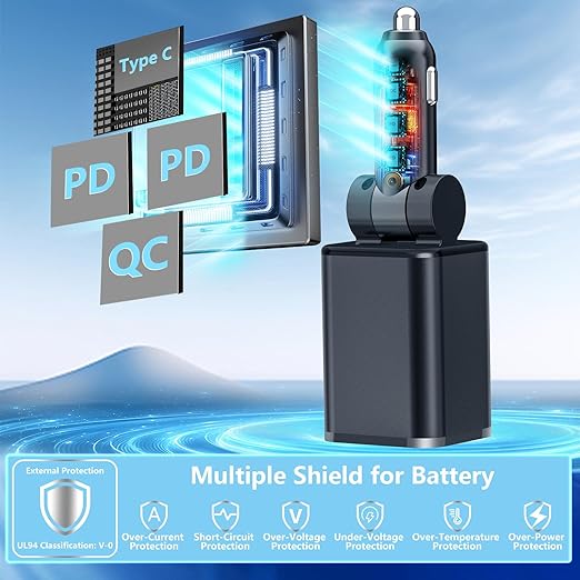 [Apple MFi Certified] Retractable Car Charger USB C, Braveridge 120W USB C Car Charger 4 in 1 PD/QC Type C Fast Charge Cigarette Lighter Adapter for iPhone 17/17 Pro Max/16 Pro/15/Galaxy S26/S25/Pixel