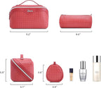 BOYATU Travel Makeup Bag Cosmetic Bags for Women: Large Capacity 3 Pcs Set Make up Bag with Compartments - Waterproof Vegan Leather Toiletry Organizer Bags with Handle (L54Rose)