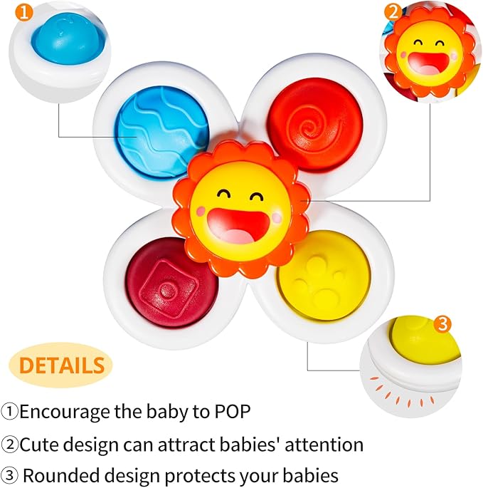 ALASOU 3PCS Pop Suction Cup Spinner Sensory Airplane Travel Toys for 1 Year Old Boy Girl Infant Toddlers|Novelty Spinning Tops 12 18 Months|1 2 Year Old Boy Birthday Gift|Baby Bath Toy Kids Ages 1-3