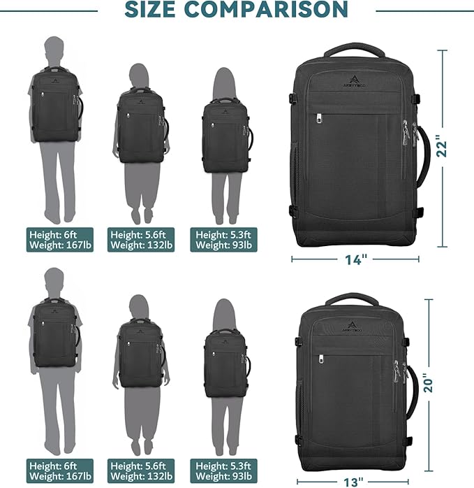AREYTECO Travel Backpack, 50L Expandable Extra Large Laptop Backpack, Carry On Backpack Water Resistant Business Suitcase Daypack Bag Fits 17 Inch Laptops, Travel Gifts for Men Women, Black