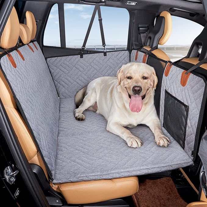 YJGF Back Seat Extender,Dog Seat Cover for Back Seat,Hard Bottom Car Seat Cover for Dogs,Dog Hammock for Car,Back Seat Pet Cover for Dogs（Grey,for Car/SUV/Small Truck）